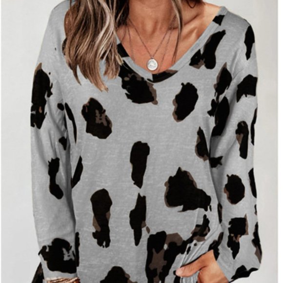 Tops - Top Shirt Scoop Neck Long Sleeve Loose Fit